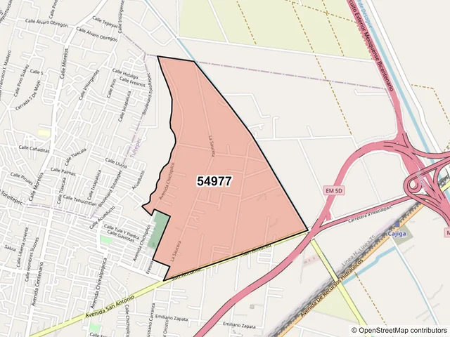Mapa del código postal 54977, Tultepec, México