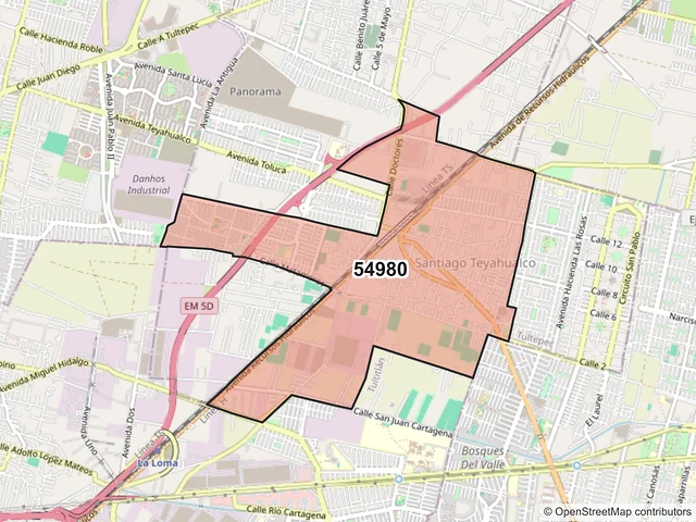 Mapa del código postal 54980, Tultepec, México