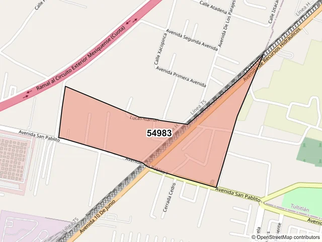 Mapa del código postal 54983, Tultepec, México