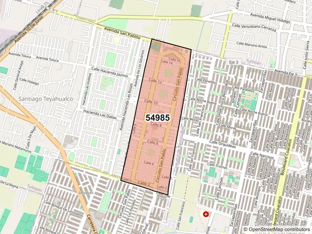Mapa del código postal 54985, Tultepec, México