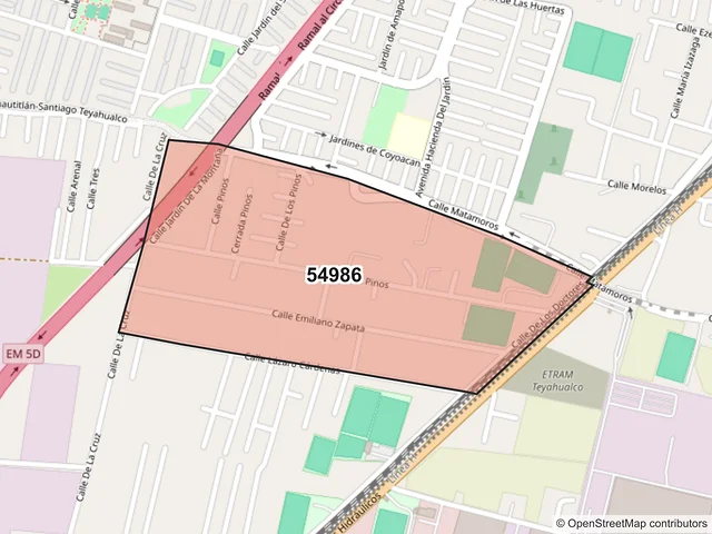 Mapa del código postal 54986, Tultepec, México