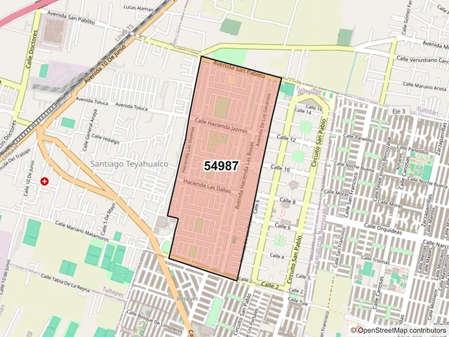 Mapa del código postal 54987, Tultepec, México