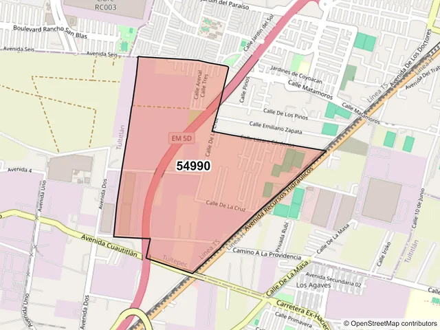 Mapa del código postal 54990, Tultepec, México