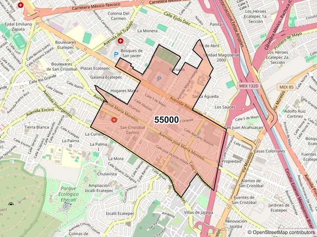 Mapa del código postal 55000, Ecatepec de Morelos, México