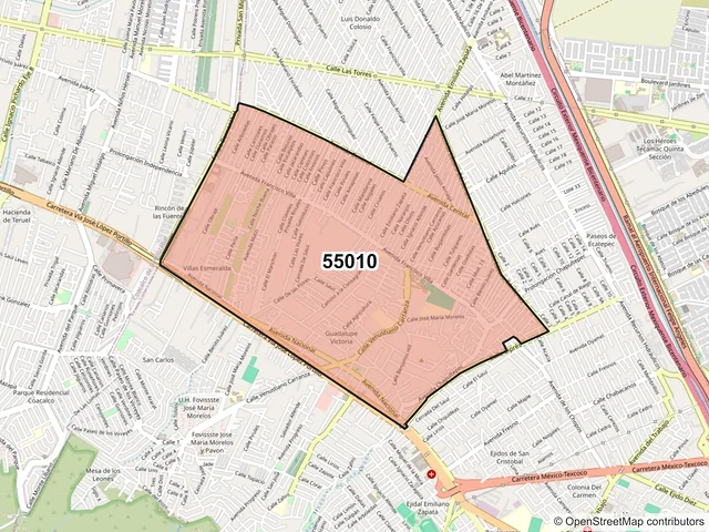 Mapa del código postal 55010, Ecatepec de Morelos, México