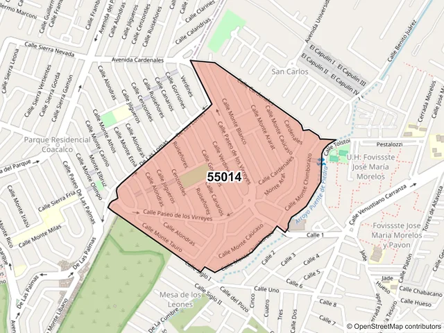Mapa del código postal 55014, Ecatepec de Morelos, México