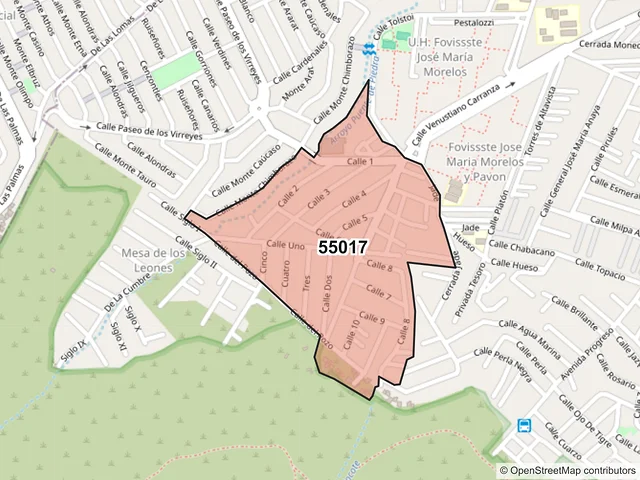 Mapa del código postal 55017, Ecatepec de Morelos, México