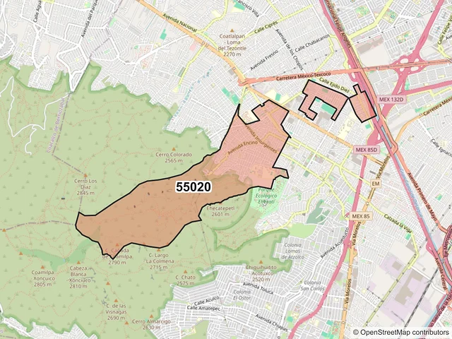 Mapa del código postal 55020, Ecatepec de Morelos, México