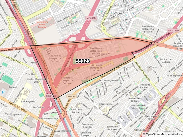 Mapa del código postal 55023, Ecatepec de Morelos, México