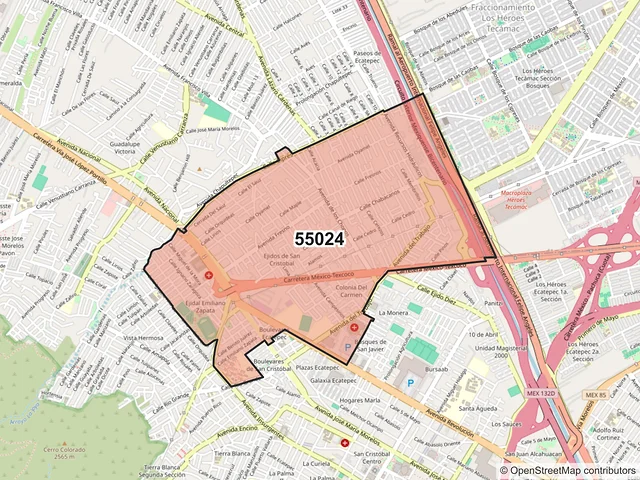 Mapa del código postal 55024, Ecatepec de Morelos, México