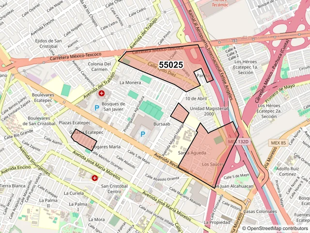 Mapa del código postal 55025, Ecatepec de Morelos, México