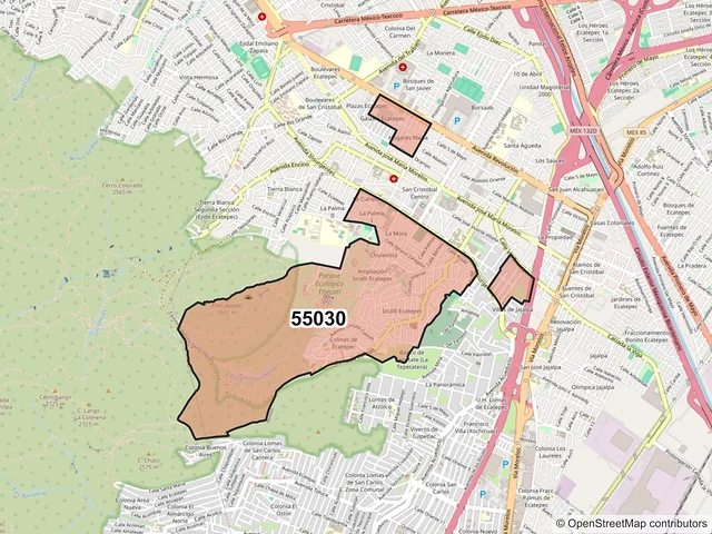 Mapa del código postal 55030, Ecatepec de Morelos, México