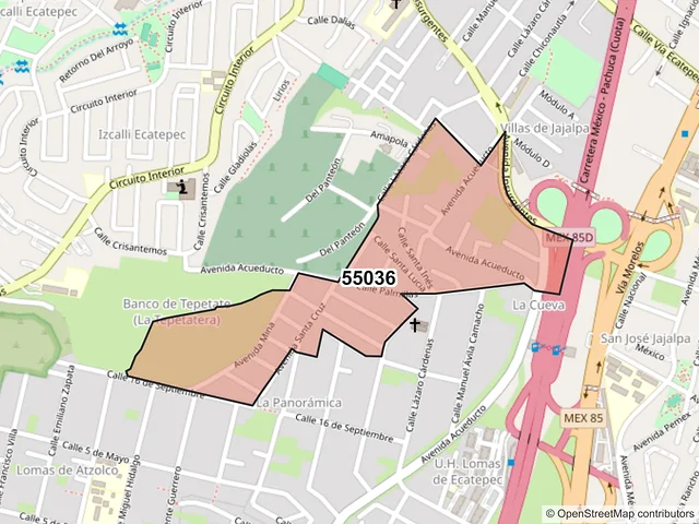 Mapa del código postal 55036, Ecatepec de Morelos, México