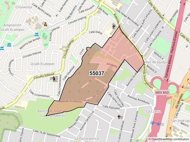 Mapa del código postal 55037, Ecatepec de Morelos, México