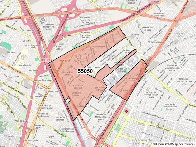 Mapa del código postal 55050, Ecatepec de Morelos, México
