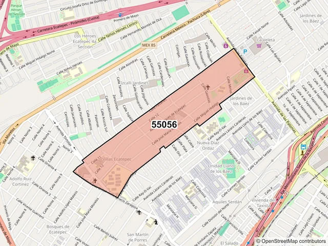 Mapa del código postal 55056, Ecatepec de Morelos, México
