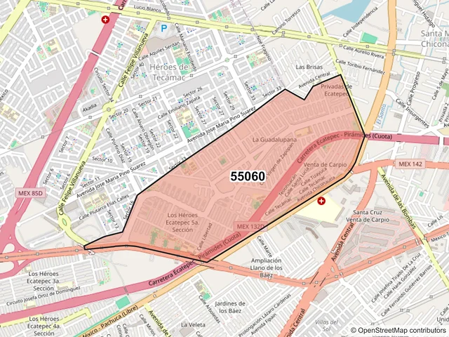 Mapa del código postal 55060, Ecatepec de Morelos, México