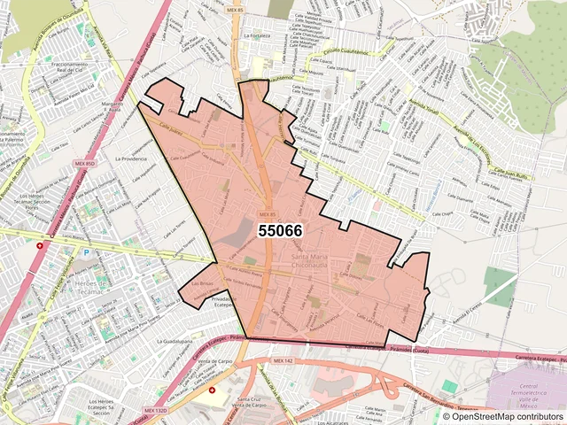 Mapa del código postal 55066, Ecatepec de Morelos, México