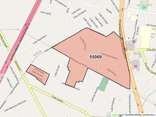 Mapa del código postal 55069, Ecatepec de Morelos, México