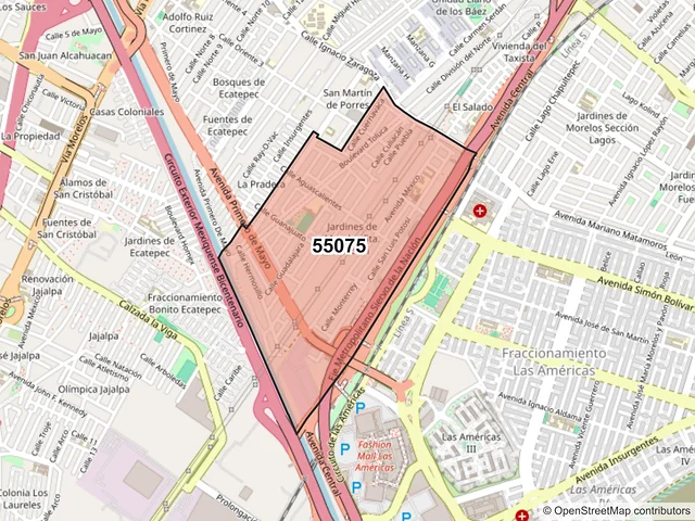Mapa del código postal 55075, Ecatepec de Morelos, México