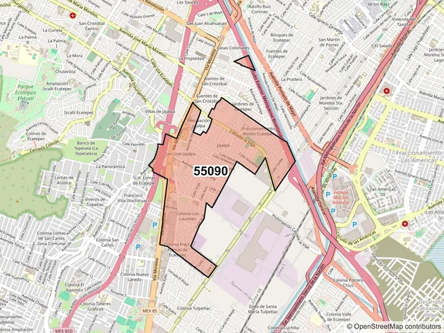 Mapa del código postal 55090, Ecatepec de Morelos, México