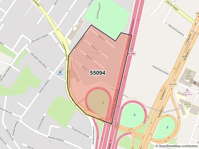 Mapa del código postal 55094, Ecatepec de Morelos, México