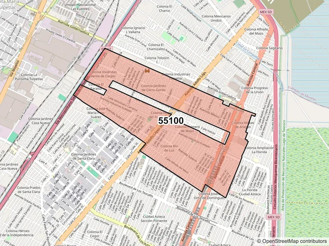 Mapa del código postal 55100, Ecatepec de Morelos, México