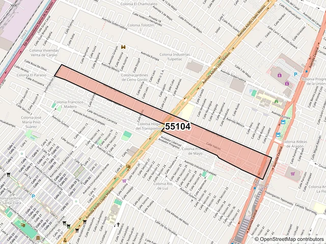 Mapa del código postal 55104, Ecatepec de Morelos, México