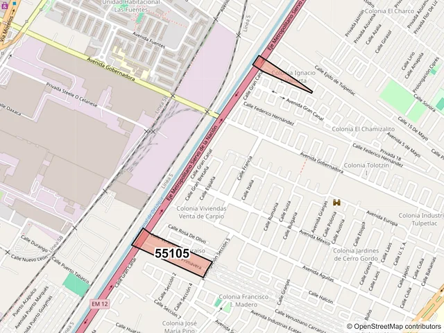 Mapa del código postal 55105, Ecatepec de Morelos, México