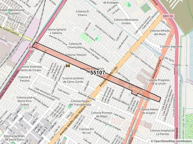 Mapa del código postal 55107, Ecatepec de Morelos, México