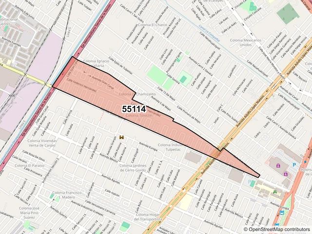 Mapa del código postal 55114, Ecatepec de Morelos, México