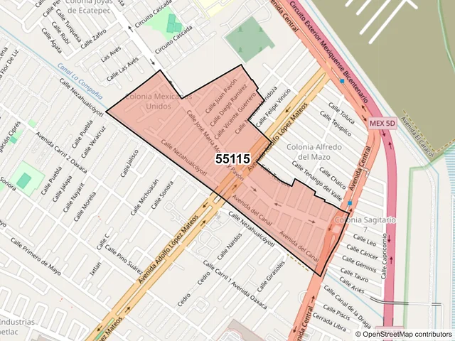 Mapa del código postal 55115, Ecatepec de Morelos, México
