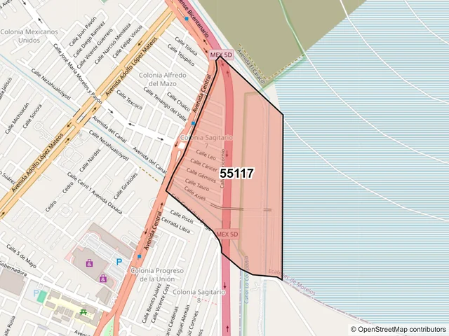 Mapa del código postal 55117, Ecatepec de Morelos, México