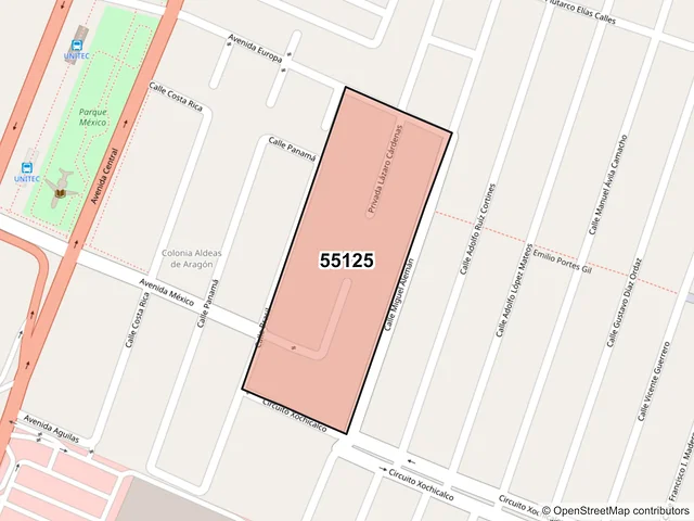 Mapa del código postal 55125, Ecatepec de Morelos, México