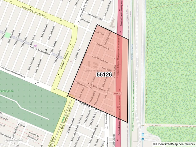 Mapa del código postal 55126, Ecatepec de Morelos, México