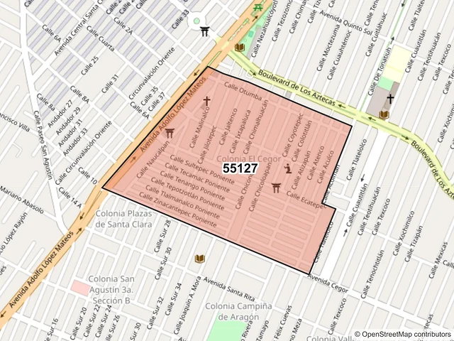 Mapa del código postal 55127, Ecatepec de Morelos, México
