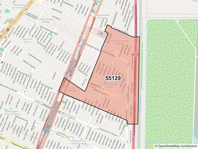 Mapa del código postal 55129, Ecatepec de Morelos, México