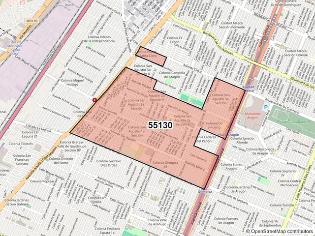 Mapa del código postal 55130, Ecatepec de Morelos, México