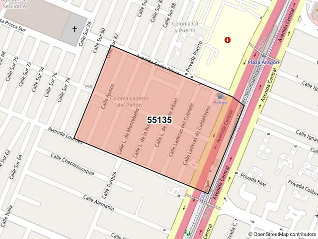 Mapa del código postal 55135, Ecatepec de Morelos, México