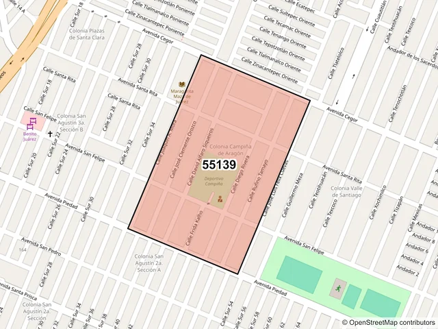 Mapa del código postal 55139, Ecatepec de Morelos, México