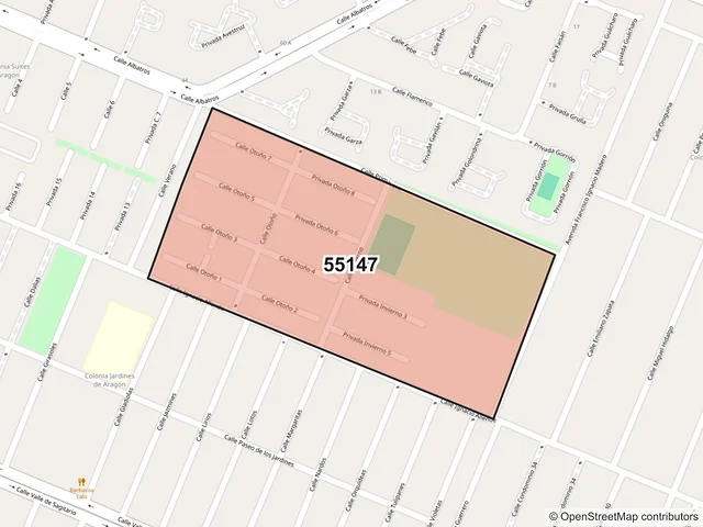 Mapa del código postal 55147, Ecatepec de Morelos, México