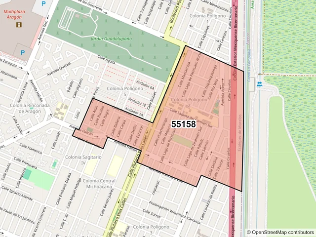 Mapa del código postal 55158, Ecatepec de Morelos, México