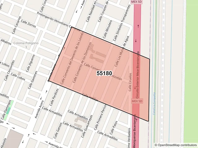 Mapa del código postal 55180, Ecatepec de Morelos, México