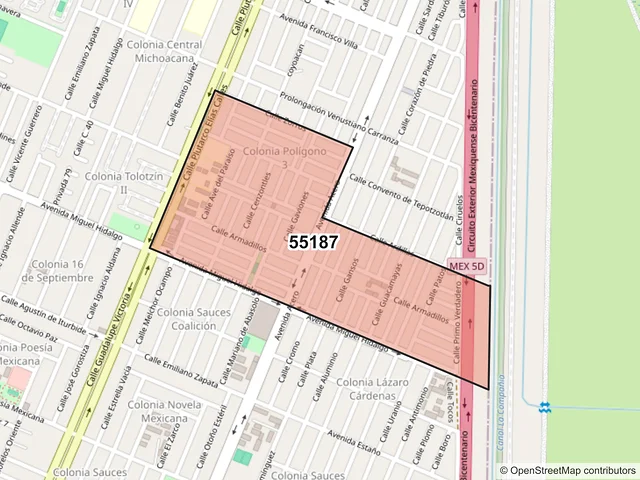 Mapa del código postal 55187, Ecatepec de Morelos, México