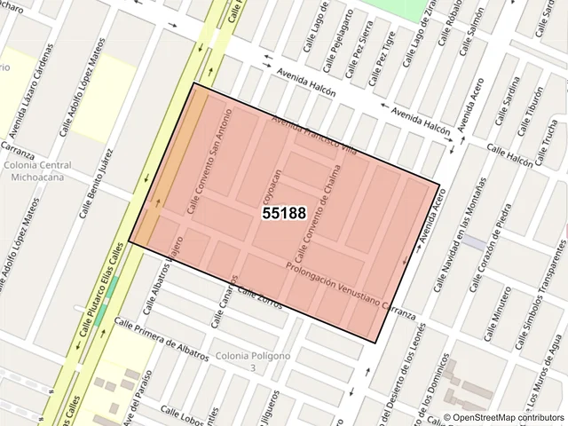 Mapa del código postal 55188, Ecatepec de Morelos, México
