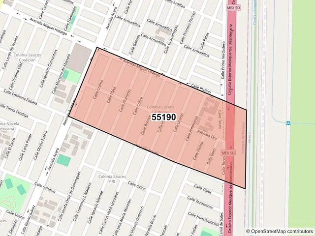 Mapa del código postal 55190, Ecatepec de Morelos, México