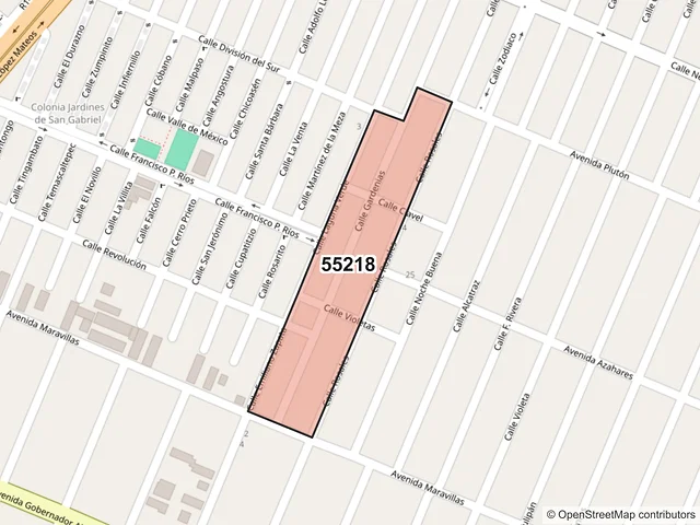 Mapa del código postal 55218, Ecatepec de Morelos, México