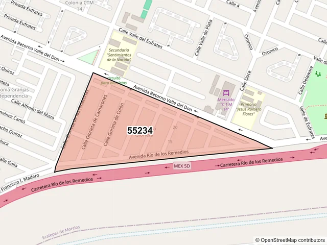 Mapa del código postal 55234, Ecatepec de Morelos, México