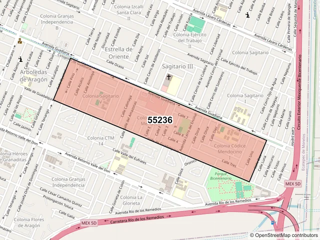 Mapa del código postal 55236, Ecatepec de Morelos, México