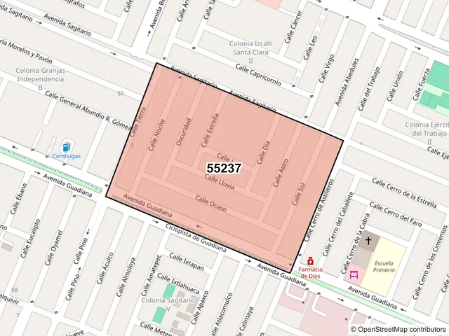 Mapa del código postal 55237, Ecatepec de Morelos, México